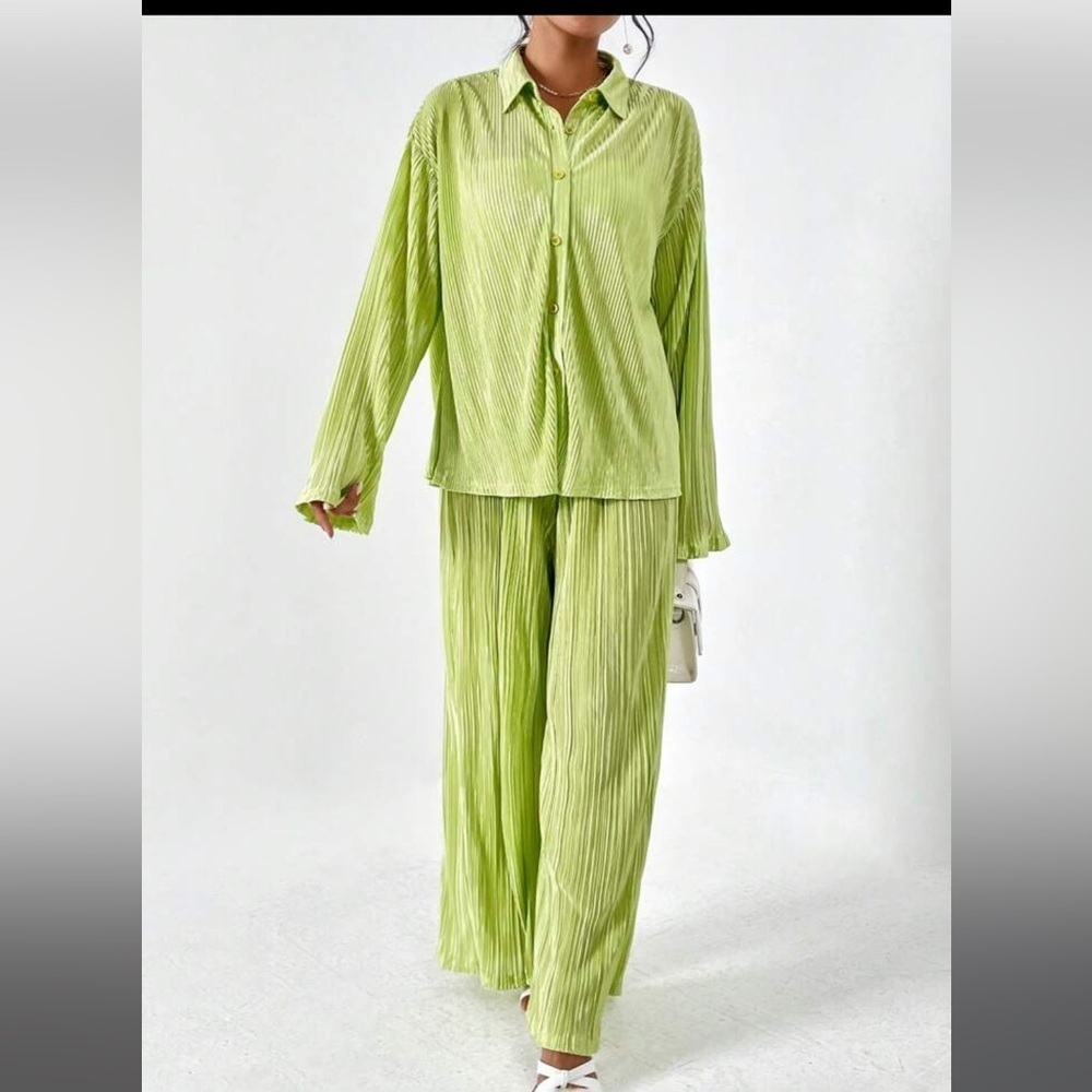 SHEIN Essnce Drop Shoulder Shirt & Wide Leg Pants large two piece matching set